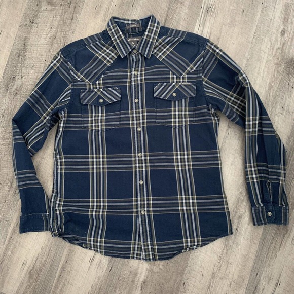 Eddie Bauer Other - Eddie Bauer Mens M Blue Plaid Pearl Snap Heavyweight Cotton Long Sleeve Twill
